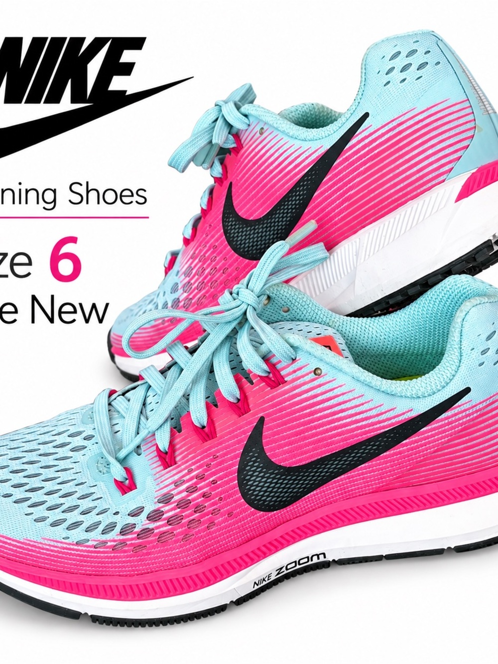 Nike Women’s Athletic Running Shoes in Pink & Light Blue with Black Swoosh